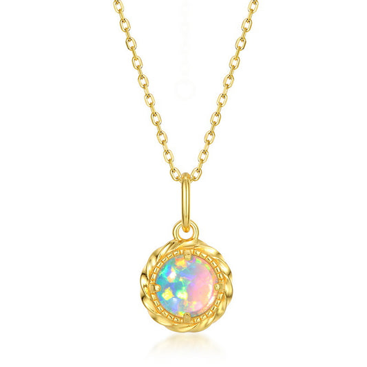 S925 Sterling Silver Jewelry Pendant Magical Color Opal Gemstone Necklace Charms