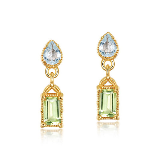 S925 Sterling Silver Jewelry Earrings Peridot Gemstone Vintage Style Drop Earrings