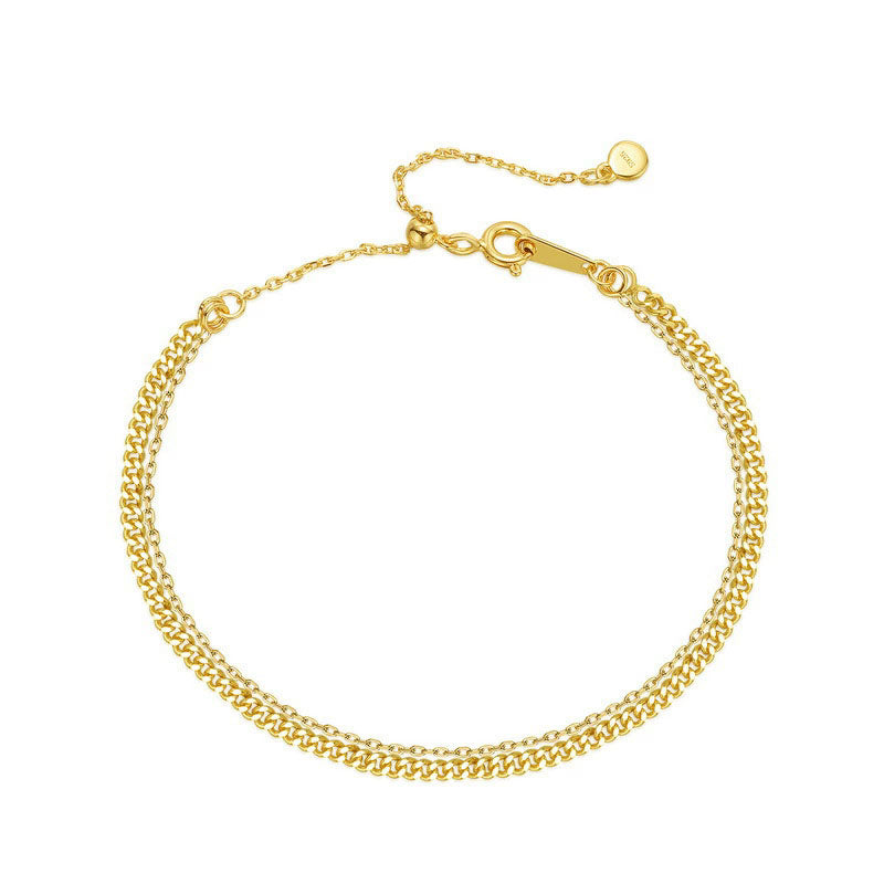 S925 Sterling Silver Jewelry Chain Gold Plating Double Layers Side Chain Bracelet