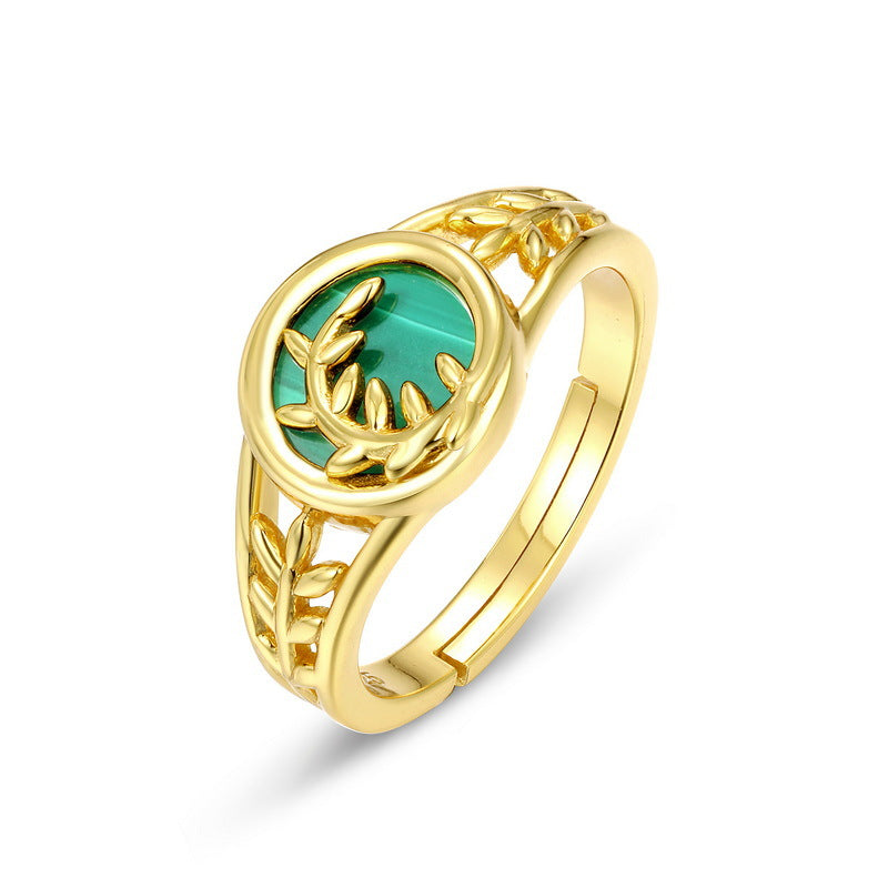 S925 Sterling Silver Jewelry Ring Natural Malachite Gemstone Wickers Style Simple Luxury Rings