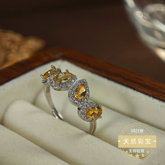 Natural Citrine Gemstone Fine Jewelry 925 Sterling Silver Light Luxury Unique Design Rings