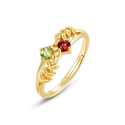 S925 Sterling Silver Jewelry Rings Natural Peridot and Garnet Gemstone Elegant Ring