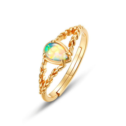S925 Sterling Silver Jewelry Gold Plating Opal Gemstone Vintage Palace Style Rings