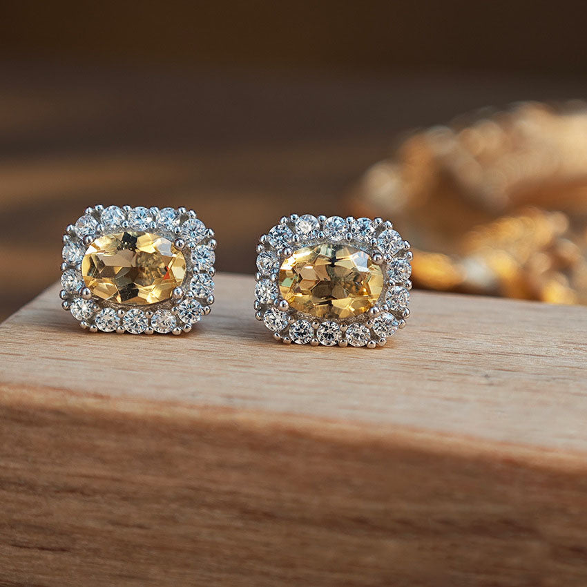 S925 Sterling Silver Jewelry Earrings Natural Citrine Gemstone Square Style Stud Earrings