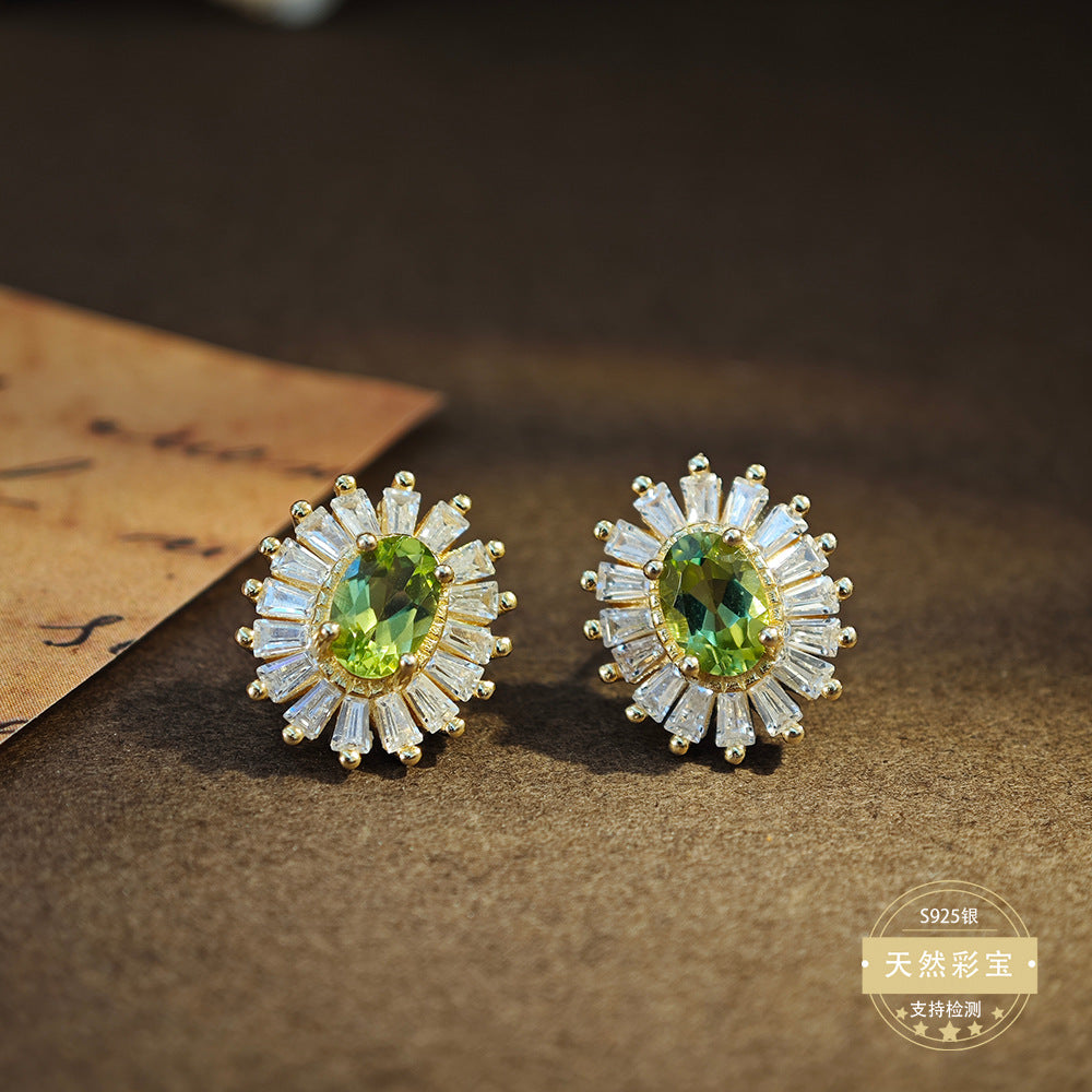 S925 Sterling Silver Fine Jewelry Natural Peridot Gemstone Fashion Luxury Stud Earrings