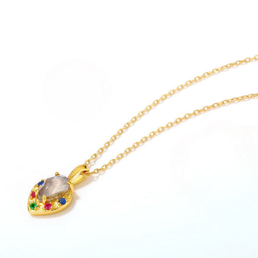 S925 Sterling Silver Jewelry Pendants Natural Labradorite Gemstone Heart Style Necklace Charms