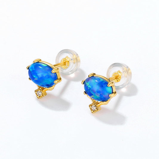 S925 Sterling Silver Jewelry Blue Opal Gemstone Vintage Style Simple Luxury Earrings