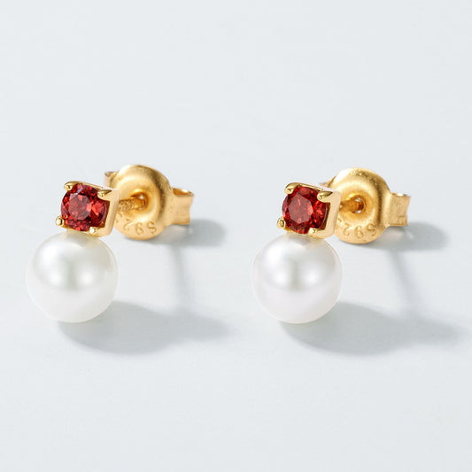 S925 Sterling Silver Jewelry Earrings Natural Freshwater Pearl Garnet Gemstone Fashion Earrings