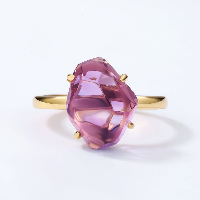S925 Sterling Silver Jewelry Ring Natural Amethyst Gemstone Irregular Style Rings