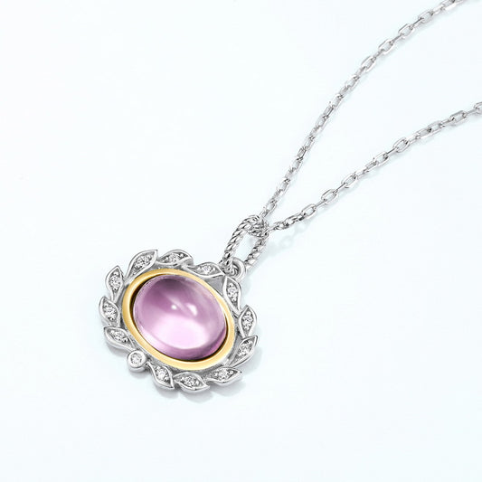 S925 Sterling Silver Jewelry Pendants Natural Amethyst Gemstone Olive Branch Necklace Charms