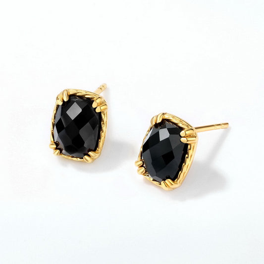 S925 Sterling Silver Jewelry Earrings Natural Black Onyx Gemstone Vintage Style Earrings