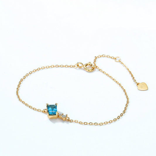 S925 Sterling Silver Jewelry Bracelet Natural London Blue Topaz Gemstone Chain Bracelets