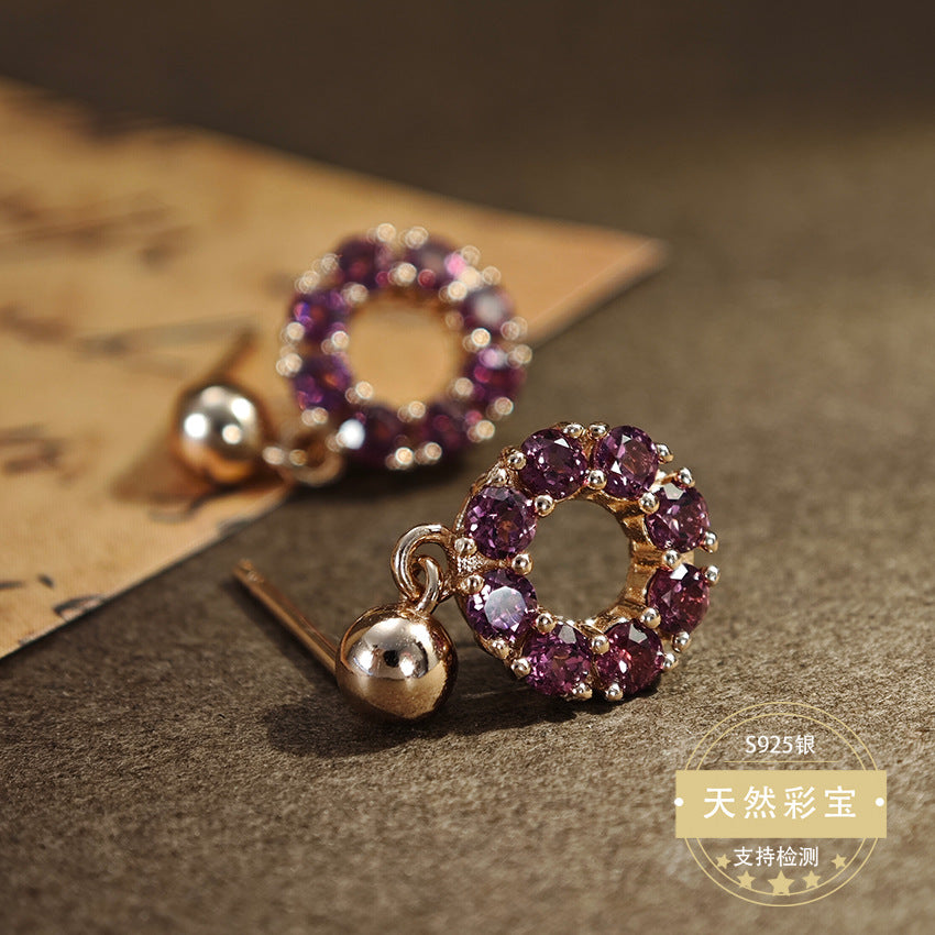 S925 Sterling Silver Fine Jewelry Natural Purple Garnet Gemstone Luxury Drop Earrings