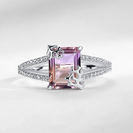 S925 Sterling Silver Jewelry Ring Natural Ametrine Gemstone Simple Luxury Rings