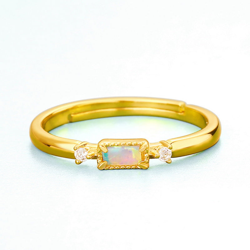 S925 Sterling Silver Jewelry Gold Plating Opal Gemstone Exquisite Parterre Style Rings