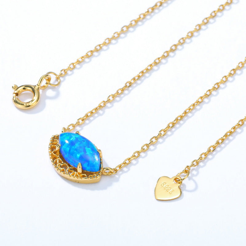 S925 Sterling Silver Jewelry Necklaces Blue Opal Gemstone Mariquesa Style Charms Necklace