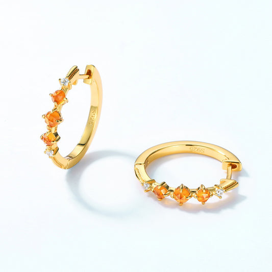 S925 Sterling Silver Jewelry Earrings Natural Orange Garnet Gemstone Fashion Hoop Earrings