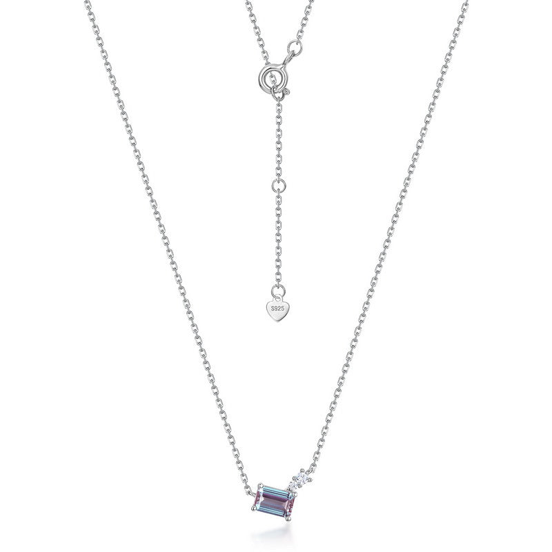 S925 Sterling Silver Jewelry Necklace Alexandrite Gemstone Simple Luxury Charms Necklace