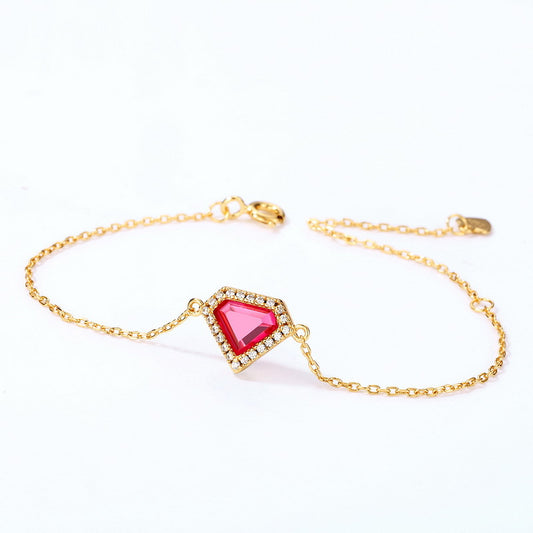 S925 Sterling Silver Jewelry Bracelet Red Corundum Gemstone Shield Style Bracelets