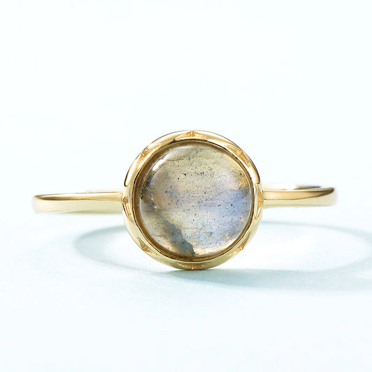 S925 Sterling Silver Jewelry Ring Natural Labradorite Gemstone Round Style Simple Luxury Rings
