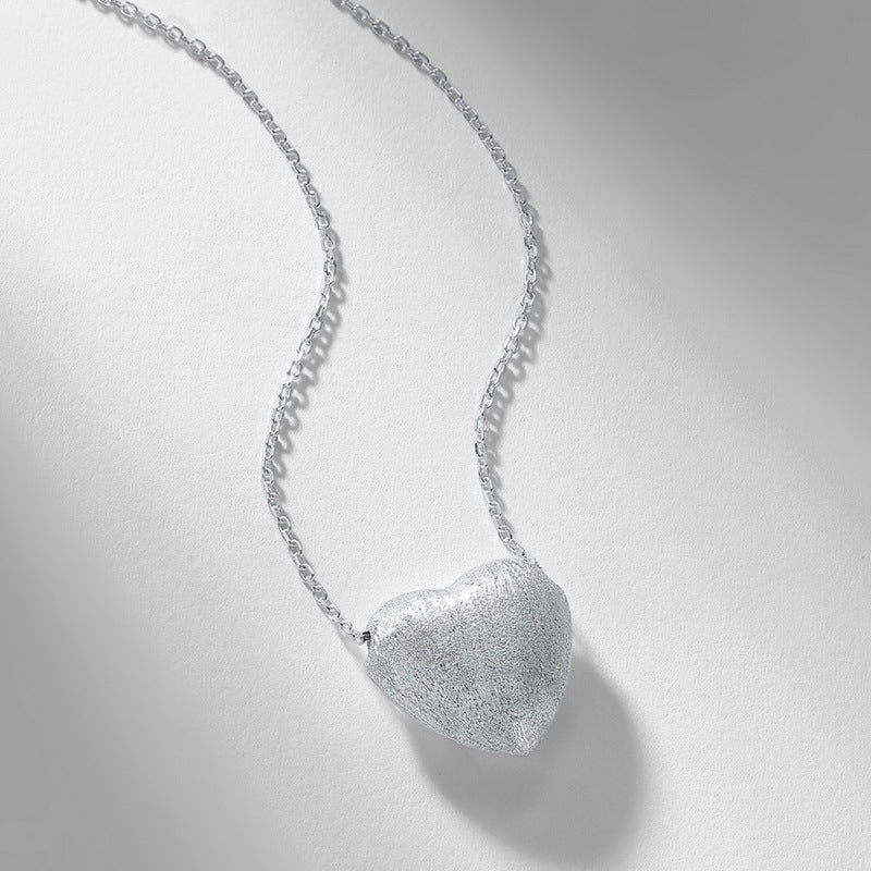 S925 Sterling Silver Jewelry Necklace Hand Made Wire Drawing Craft Silky Texture Heart Charms Necklace