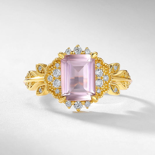 S925 Sterling Silver Jewelry Ring Natural Rose Quartz Gemstone Leaf Style Simple Luxury Rings