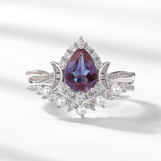 S925 Sterling Silver Jewelry Ring Alexandrite Gemstone Freshwater Pearl Stacking Rings