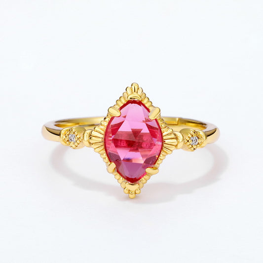 S925 Sterling Silver Jewelry Ring Synthetic Ruby Gemstone Vintage Palace Style Rings