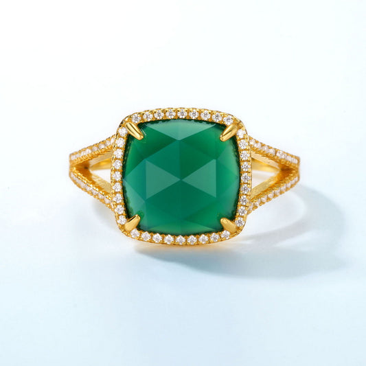 S925 Sterling Silver Jewelry Ring Natural Green Agate Gemstone Simple Luxury Charming Rings