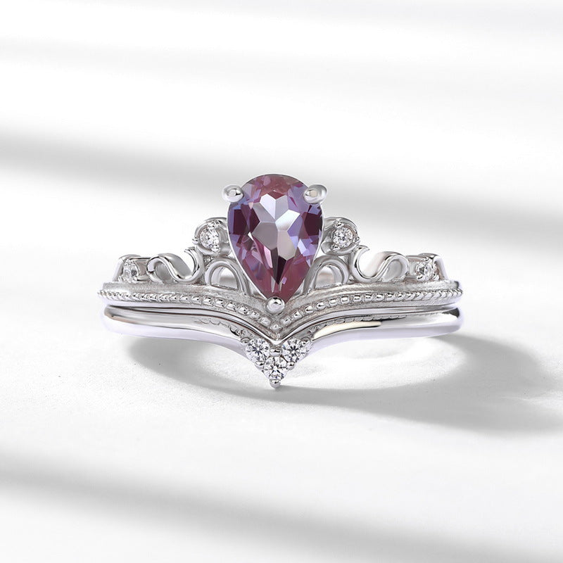 S925 Sterling Silver Jewelry Ring Alexandrite Gemstone Crown Style Stacking Rings
