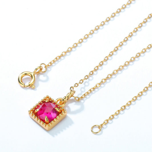 S925 Sterling Silver Jewelry Pendants Red Corundum Gemstone Palace Style Necklace Charms