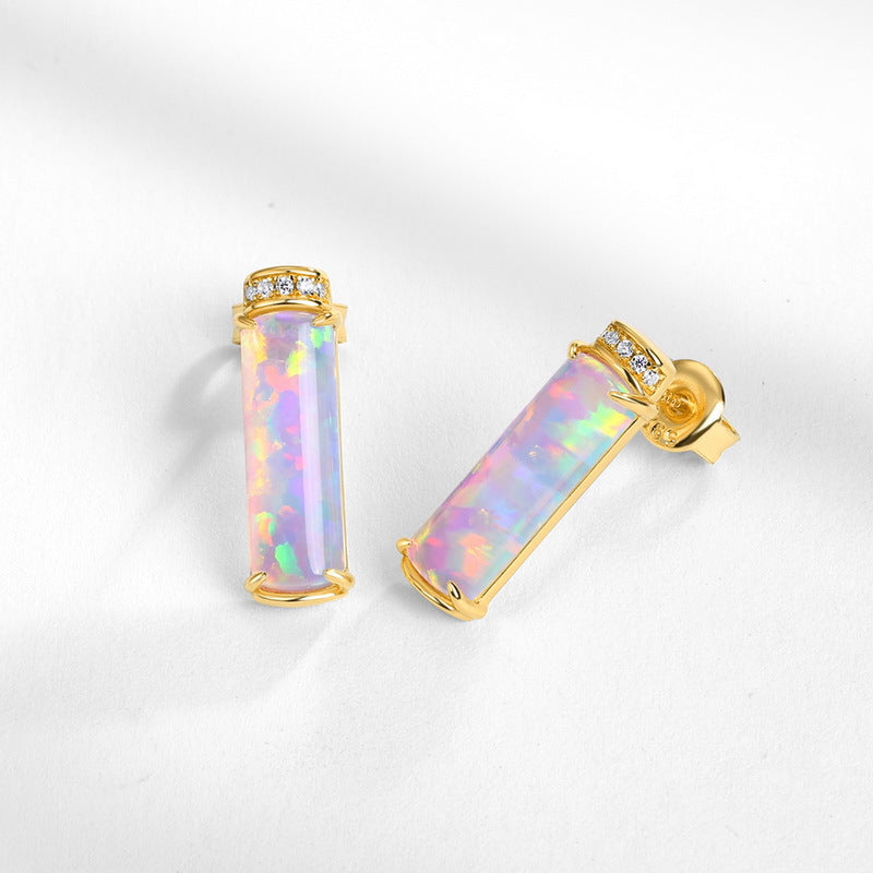S925 Sterling Silver Jewelry Earrings Opal Gemstone Geometric Style Luxury Earrings