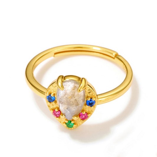 S925 Sterling Silver Jewelry Ring Natural Labradorite Gemstone Heart Style Simple Luxury Rings