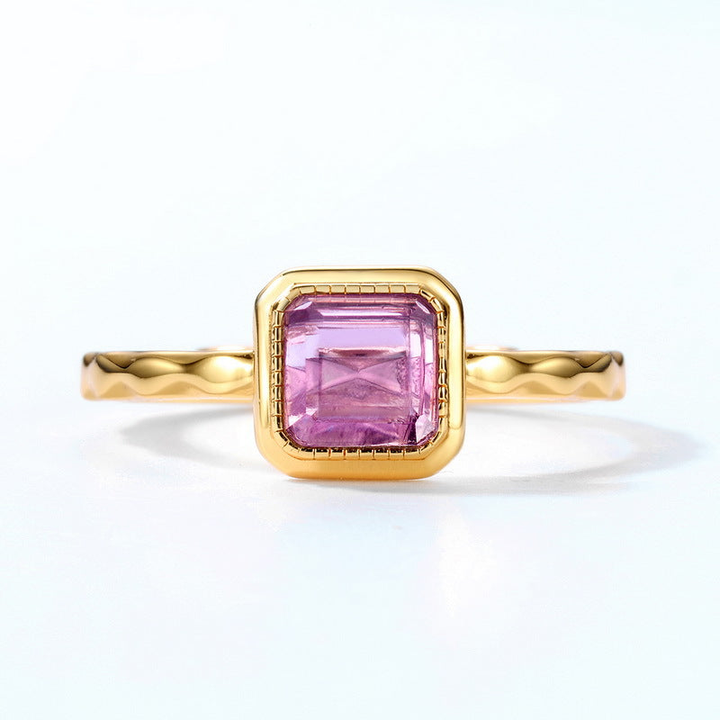 S925 Sterling Silver Jewelry Ring Natural Amethyst Gemstone Simple Luxury Rings