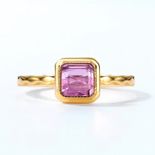 S925 Sterling Silver Jewelry Ring Natural Amethyst Gemstone Simple Luxury Rings