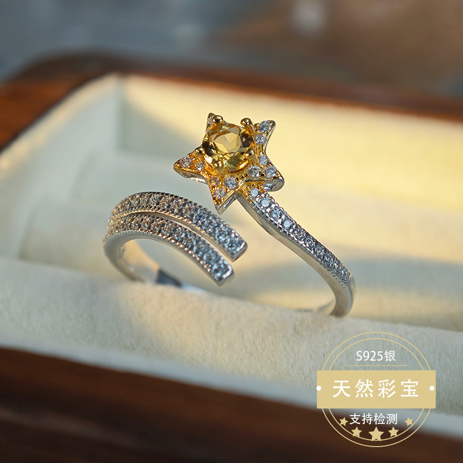 S925 Sterling Silver Jewelry Ring Natural Sapphire Gemstone Star Style Simple Luxury Rings