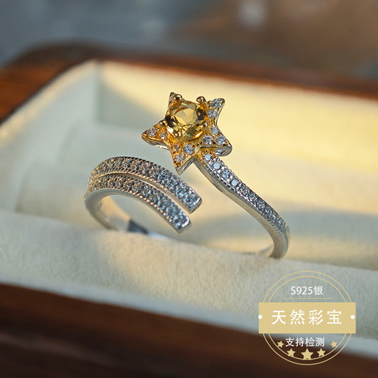 S925 Sterling Silver Jewelry Ring Natural Sapphire Gemstone Star Style Simple Luxury Rings