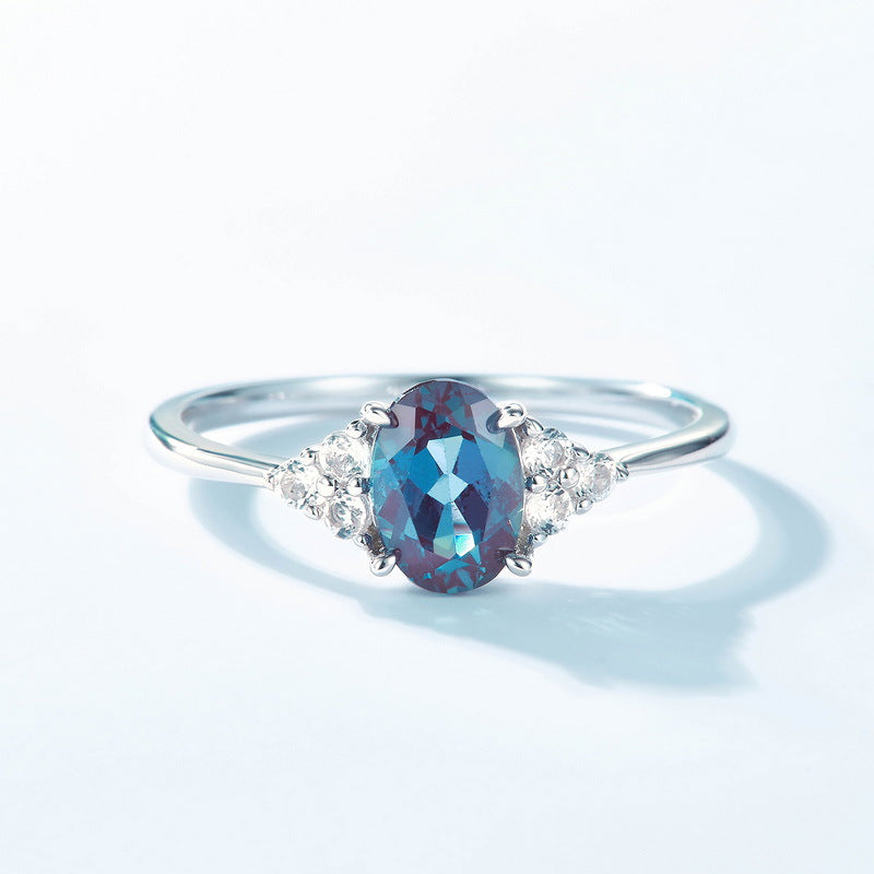 S925 Sterling Silver Jewelry Ring Alexandrite Gemstone Simple Luxury Oval Style Rings