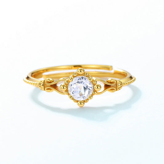 S925 Sterling Silver Jewelry Ring Natural Clear Quartz Gemstone Vintage Style Rings