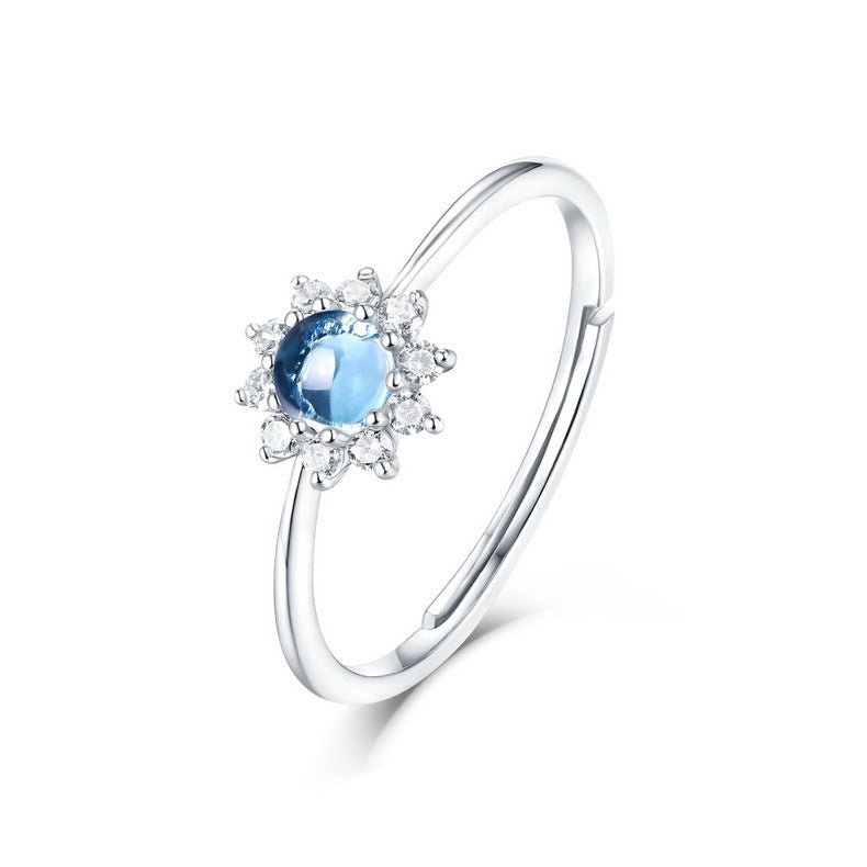 S925 Sterling Silver Jewelry Ring Magical Color Opal Gemstone Sunflower Style Rings