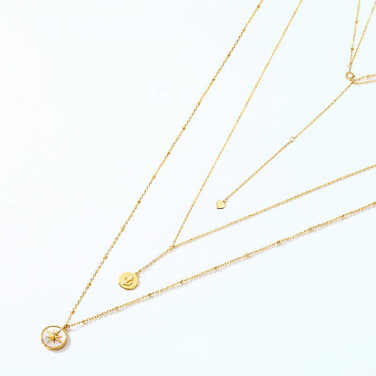 S925 Sterling Silver Jewelry Necklace Natural White Shell Gemstone Double-Layer Long Chain Necklaces