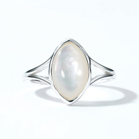 S925 Sterling Silver Jewelry Ring Natural White Shell Gemstone Vintage Style Rings
