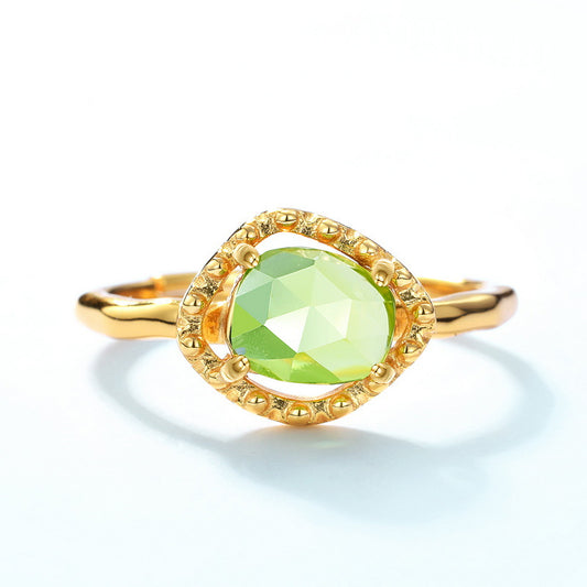 S925 Sterling Silver Jewelry Rings Natural Peridot Gemstone Simple Luxury Ring