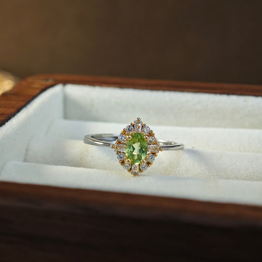 S925 Sterling Silver Jewelry Ring Natural Peridot Gemstone Fashion Style Simple Luxury Rings
