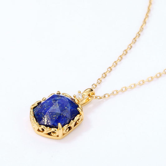 S925 Sterling Silver Jewelry Pendants Natural Lapis Lazuli Gemstone Geometric Necklace Charms