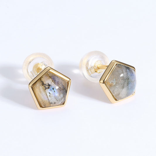 S925 Sterling Silver Jewelry Earrings Natural Labradorite Gemstone Pengaton Style Stud Earrings