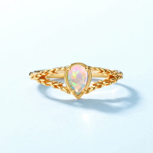 S925 Sterling Silver Jewelry Gold Plating Opal Gemstone Vintage Palace Style Rings