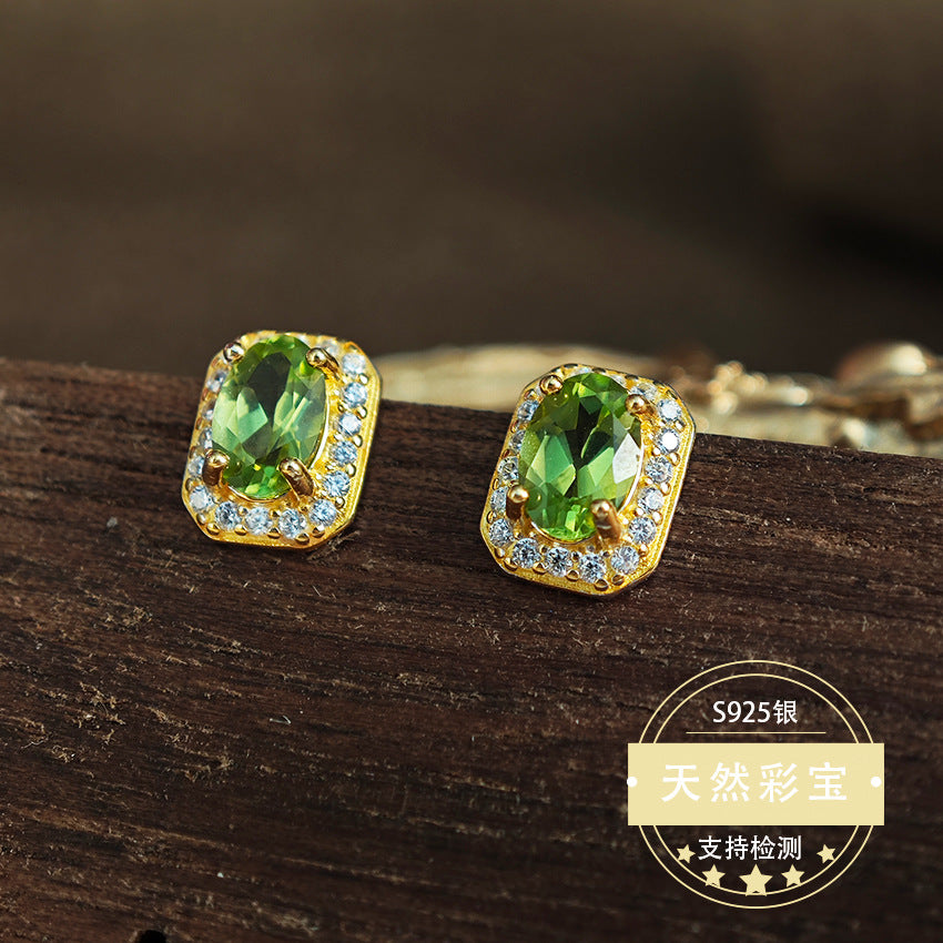 Natural Peridot Gemstone Fine Jewelry 925 Sterling Silver Square Style Stud Earrings