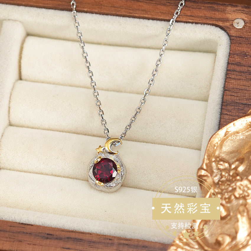 S925 Sterling Silver Jewelry Necklace Natural Garnet Gemstone Unique Design Charms Necklace