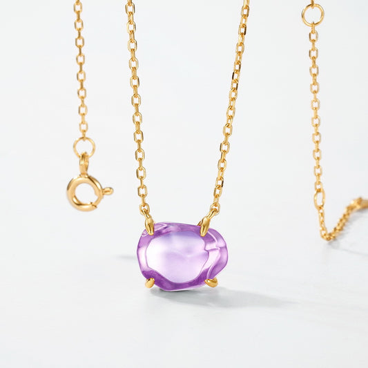 S925 Sterling Silver Jewelry Necklace Natural Amethyst Gemstone Irregular Style Necklaces